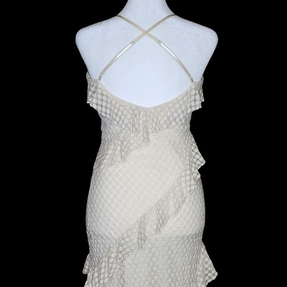Chelsea & Violet Cream Polka Dot Mesh Asymmetrical Ruffle Midi Dress Small Boho - Picture 5 of 11